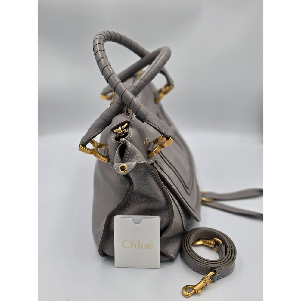 Chloe Marcie Medium Satchel Crossbody Bag Motty Grey Pebbled Leather Authentic - Picture 4 of 5
